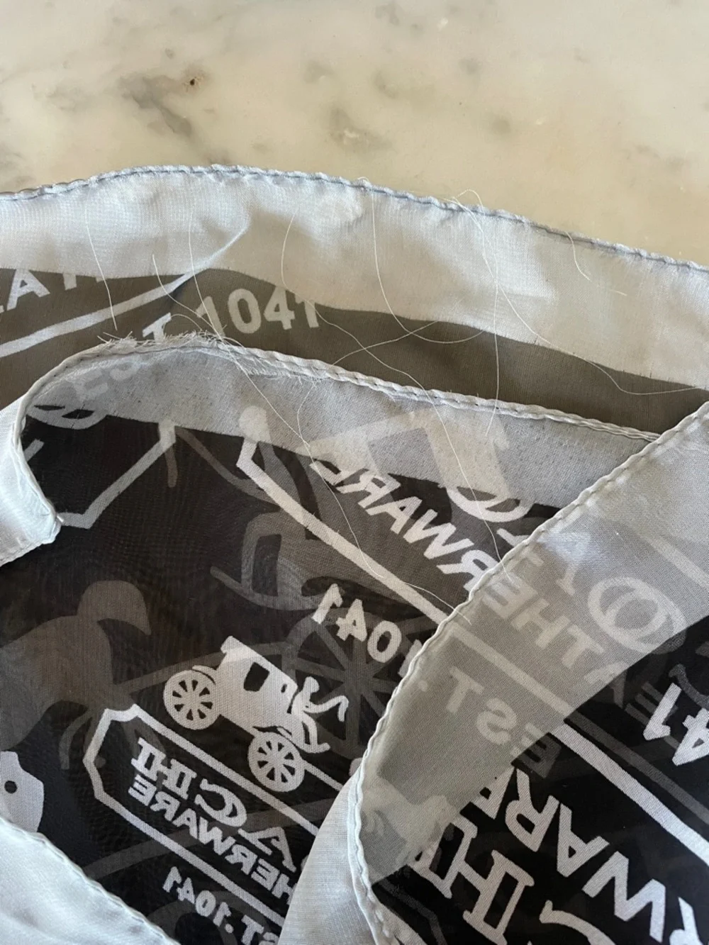 COACH Black and White Logo Horse & Carriage Print Silk Oblong Scarf
